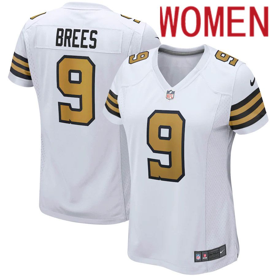 Women New Orleans Saints 9 Drew Brees Nike White Alternate Game NFL Jersey